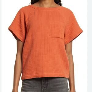 Madewell Orange Textured Blouse